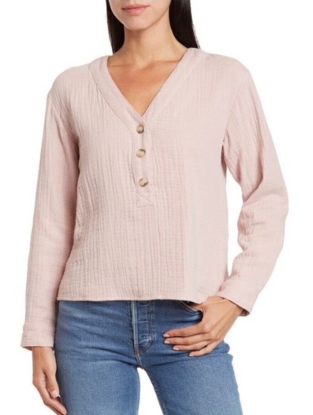 Madewell Blush Pink Long-Sleeve V-Neck Button Top